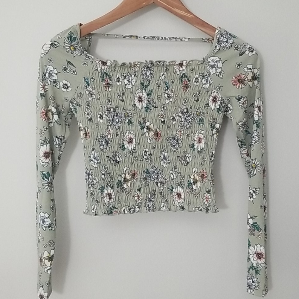 Long sleeve square neck smocked top